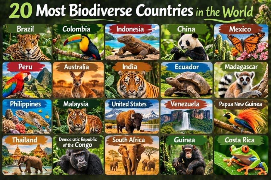 Many animals from different countries