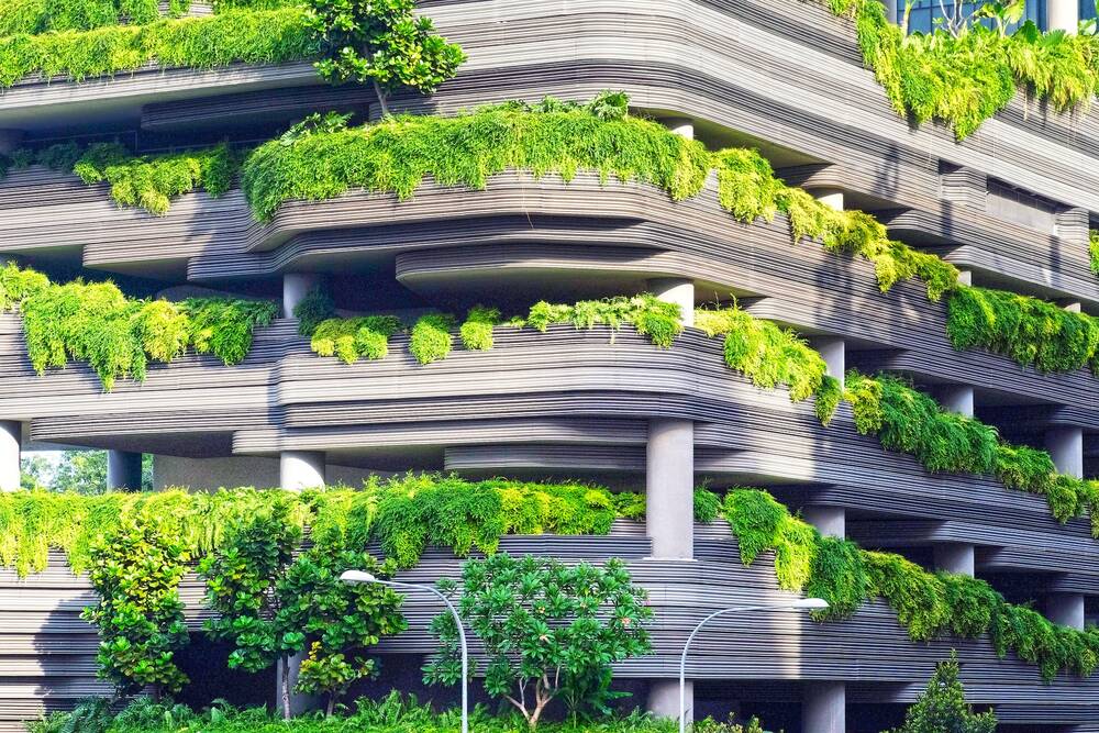 A building with plants growing on it