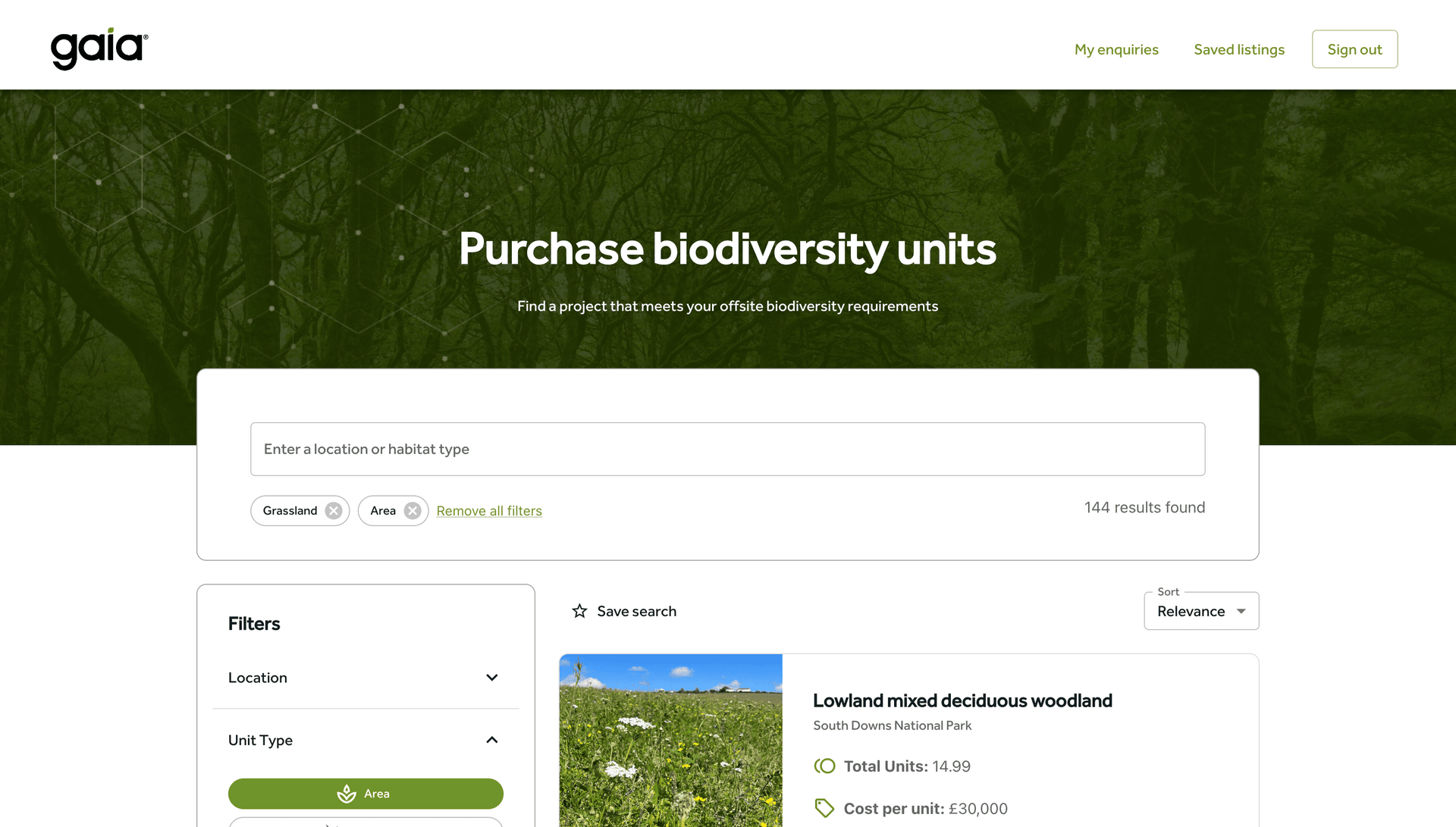 The Gaia biodiversity marketplace UI