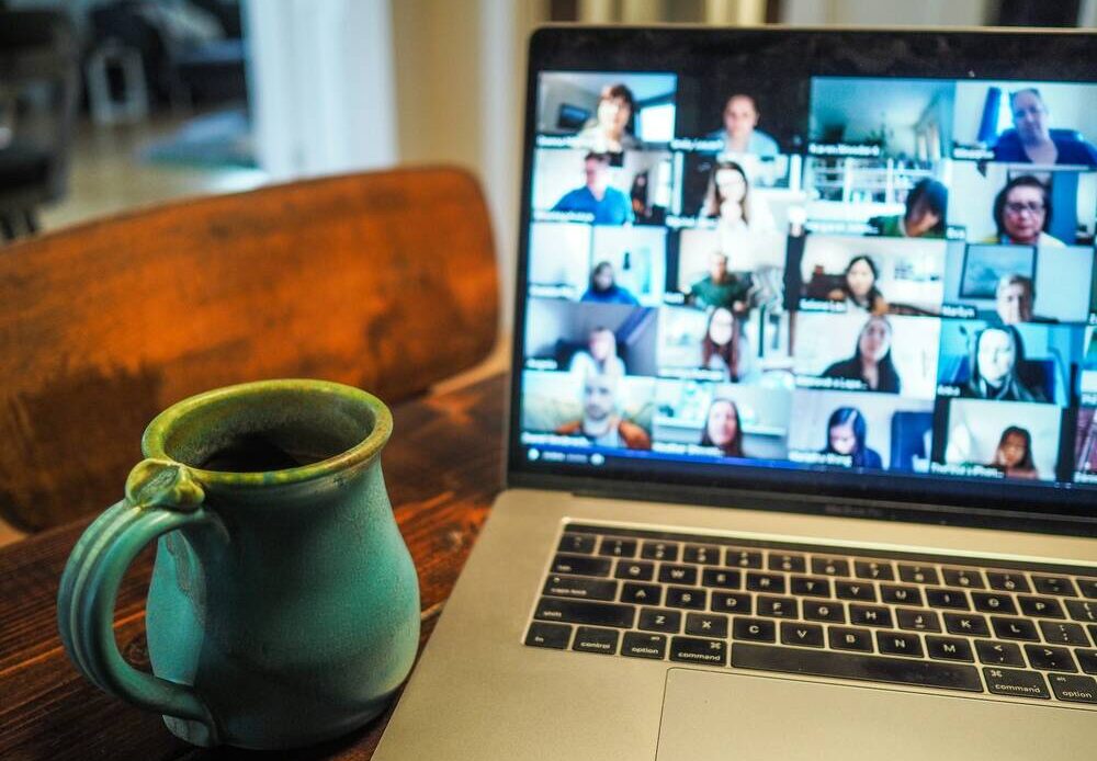 A conference call on a laptop