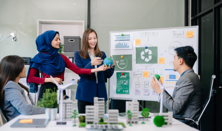Group of people discussing a project