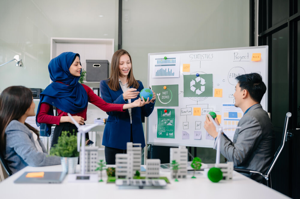 Group of people discussing a project