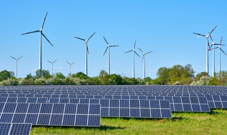 Solar panels and wind turbines