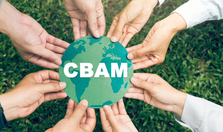 The word CBAM on a globe