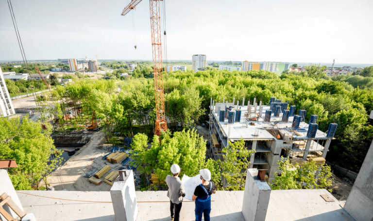 Construction site with trees