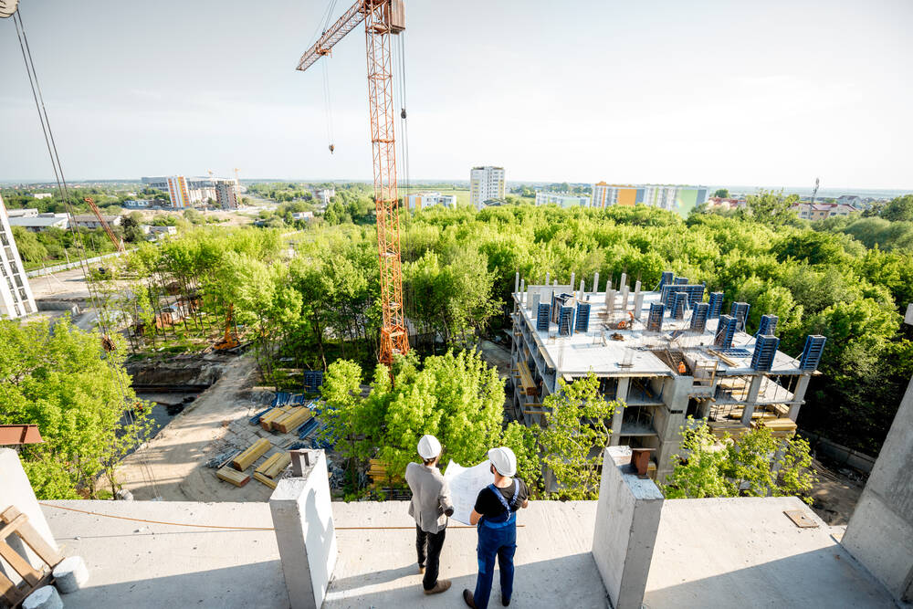 Construction site with trees